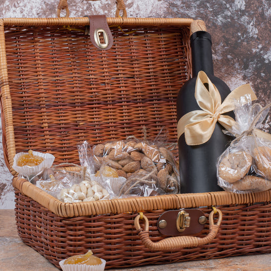 Welcome basket with amenities for guests